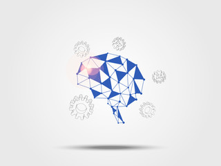 Technology background. Brain model surrounding with 3d gear represents concept of idea and innovation. Model of neural network. Concept of new idea for the future. Vector illustration.