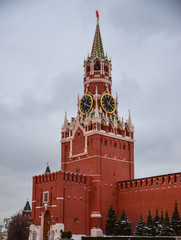 Fototapeta premium View of the Red square and the Cathedral at night and in the evening in winter