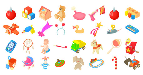 Toys icon set, cartoon style