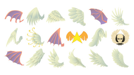 Fototapeta na wymiar Wings icon set, cartoon style