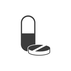 Capsule and pills icon. Flat black vector illustration on white background.