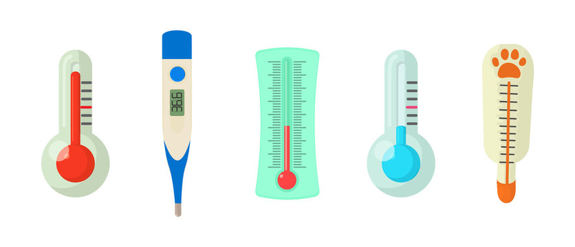 Thermometer icon set, cartoon style