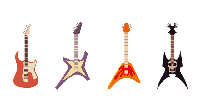 Electric guitar icon set, cartoon style