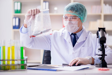 Forensics investigator working in lab on crime evidence