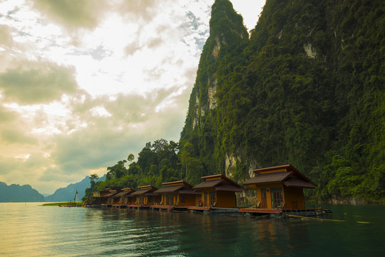 place for relax in the lake beside mountain at Rajjaprabha Dam, formerly known as Chiew Larn. Khao sok national park, suratthani of Thailand