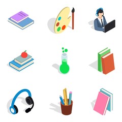 Office stationery icons set, isometric style