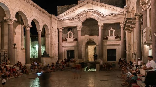Time Lapse of People at Diocletian's Palace, Split, Croatia - Diocletian Palace is palace built for Emperor Diocletian in historic center of Split, Croatia. Attraction for people visiting Croatia.