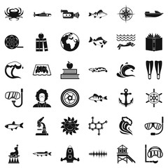Open sea icons set, simple style