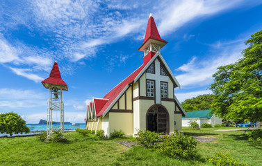 Red church at Cap Malheureux village, Mauritius Island