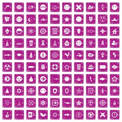 100 emblem icons set grunge pink