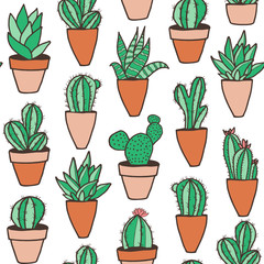 Seamless hipster pattern with cactuses.