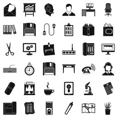 Office space icons set, simple style
