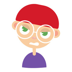 Young man face, angry facial expression, cartoon vector illustrations. Handsome boy frowns, feeling distresses, frustrated, sullen, upset. Angry face expression