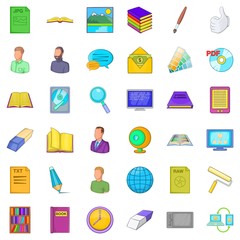 Bureau icons set, cartoon style
