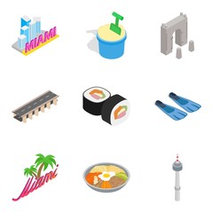 Hotel industry icons set, isometric style