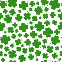 St. Patrick's Day Seamless Pattern Background With Shamrock Leaves On White Vector Illustration