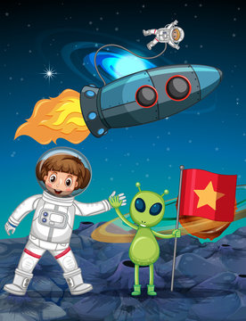 Astronaut and alien in space