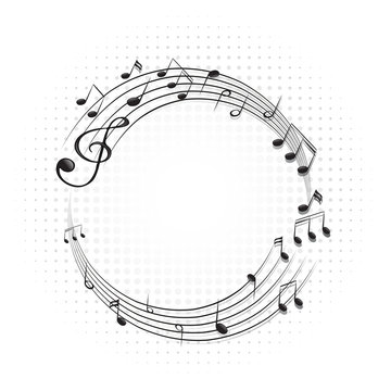 Round frame with music notes on scales