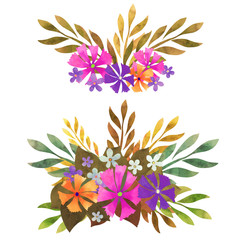 Obraz premium Hand painted watercolor bouquet, flowers, herbs and leaves