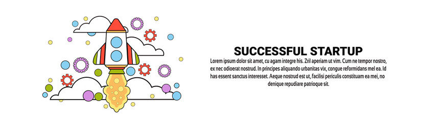 Startup Successful Business Strategy Concept Horizontal Banner With Copy Space Flat Vector Illustration