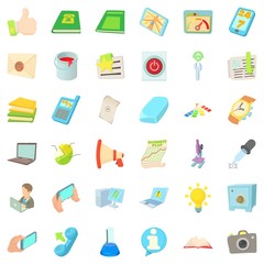Office stationery icons set, cartoon style
