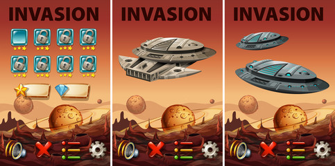 Game template with space invasion theme