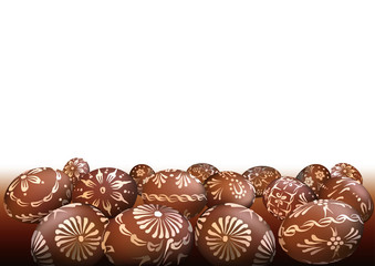 Brown Easter Eggs Background - Group of Easter Eggs with Wax Drawing, Vector Illustration