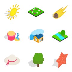 Sunshine icons set, isometric style