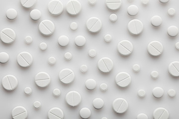 pills background, tablets on a white background
