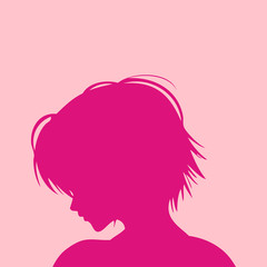 Icono plano cabeza mujer de perfil en fondo rosa