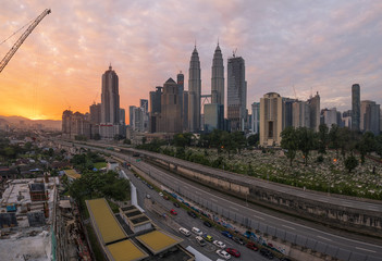 Fototapeta na wymiar Kuala Lumpur urban and rural cityscape at sunrise, Malaysia