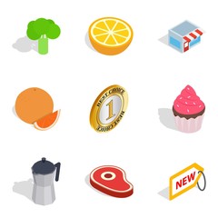 Minimart icons set, isometric style
