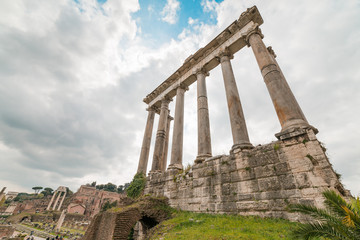 Ruins of the Temple of Saturn at Roman Forum in Rome, Italy