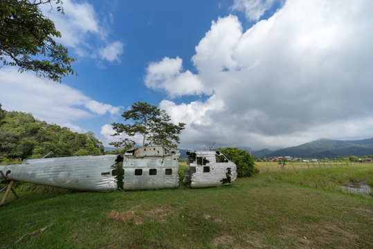 View Of The Wreck Of A Scottish Aviation Twin Pioneer Aircraft In Bario, Sarawak - A Well Known Place As One Of The Major Organic Rice Supplier In Malaysia.