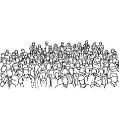 Naklejka premium crowd people in meeting slope room vector illustration sketch hand drawn with black lines, isolated on white background