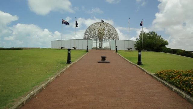 The dome of soul of the HMAS Sydney II Memorial in Geraldton, Western Australia. Sunny day with blue sky. Famous place in Geraldton. POV prospective view.