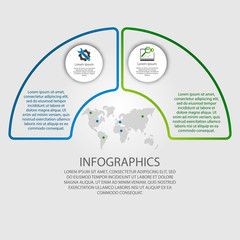 Vector illustration. Infographics in the form of a circle and 2 segments. Template for graphs, presentations, business, education with two steps