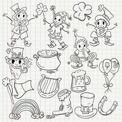 childrens illustration design elements for the Irish holiday St. Patricks day sketch