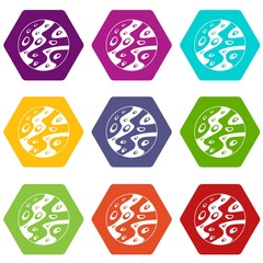 Moon icon set color hexahedron