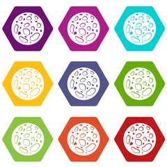 Dead planet icon set color hexahedron