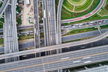 Aerial view overpass traffic with car move