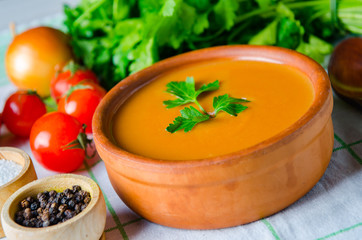 Tomato soup prepared in traditional italian style