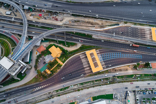 Aerial landscape of busy highway junction road