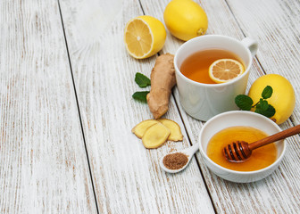 Cup of tea with lemon and ginger