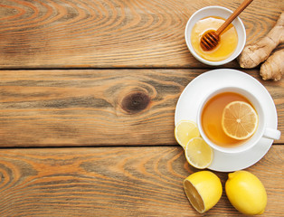 Cup of tea with lemon and ginger