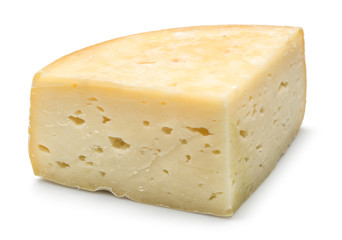 Piece of homemade cheese on the white background.
