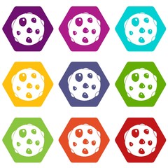 Alone planet icon set color hexahedron
