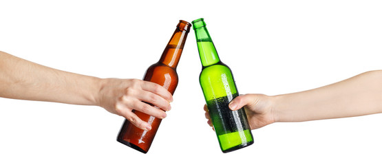 beer bottles making toast