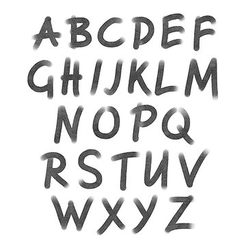 Hand drawn watercolor alphabet, black grunge font, letters