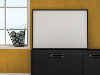 Poster with Frame Mockup in interior. 3D